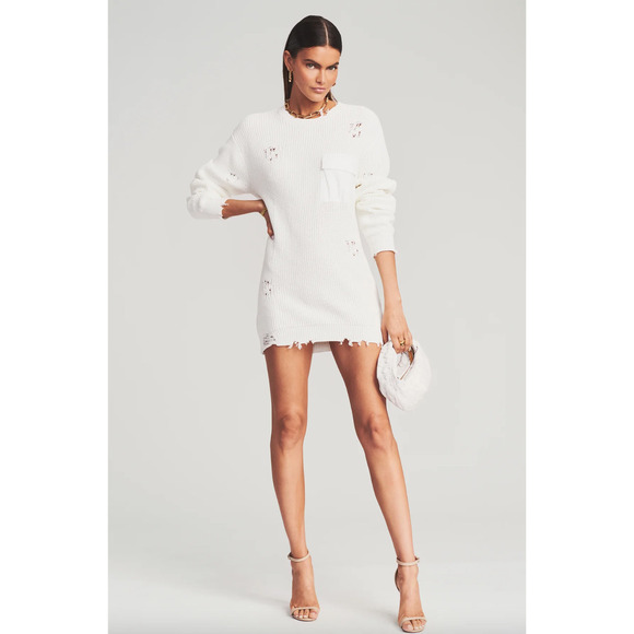 Ser.O.Ya NWT Revolve White Distressed Devin Crew Neck Sweater Dress Size 2XL - Picture 1 of 12